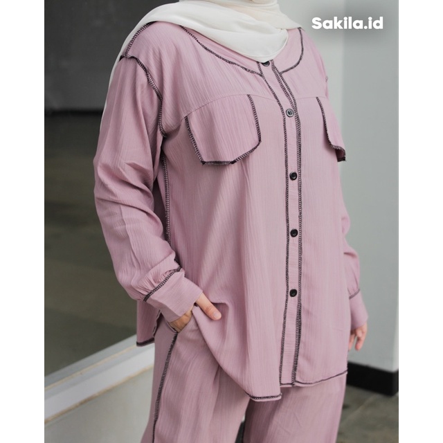 stelan kebalik | one set crinkle terbalik | Bahan Rayon crinkle |-Lavender