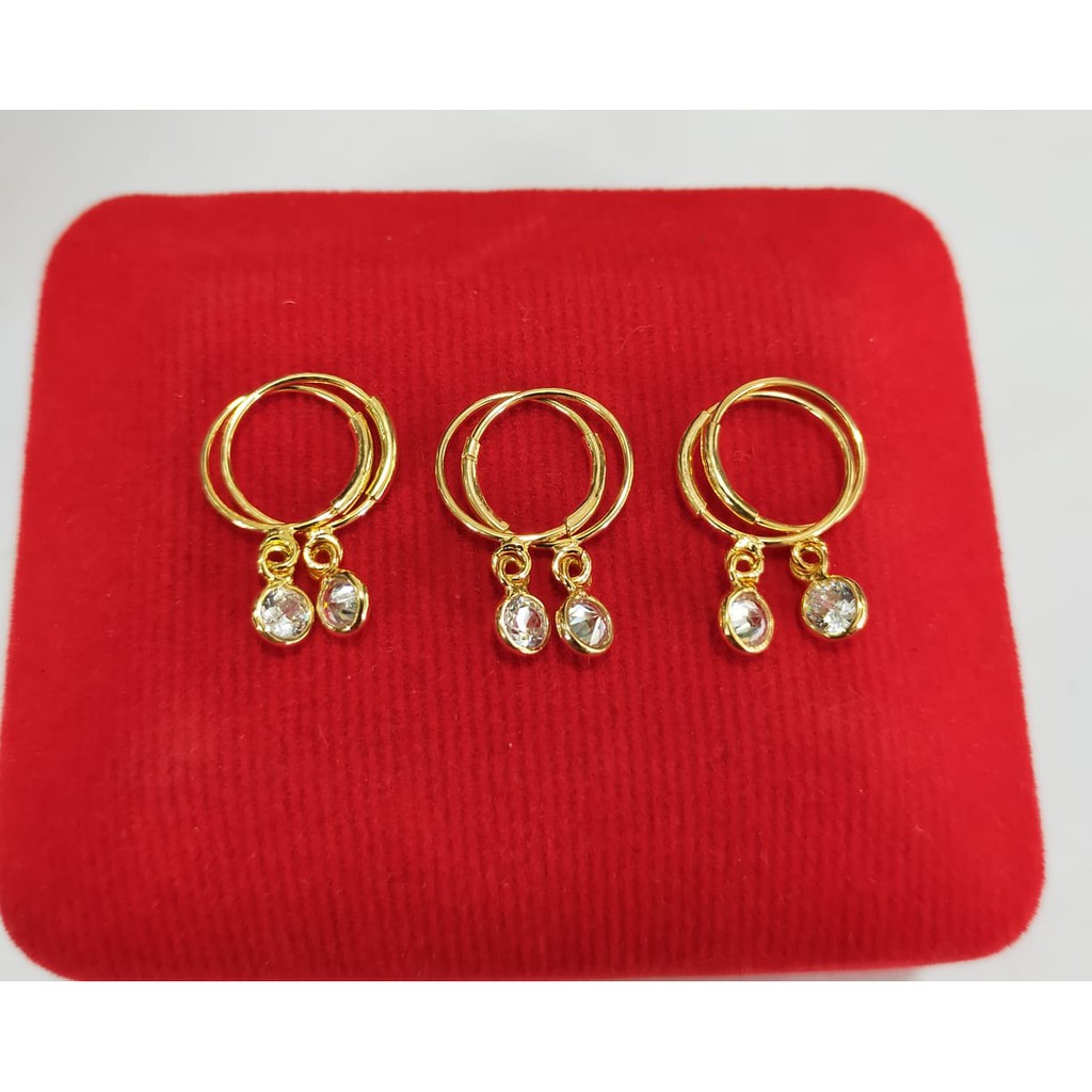 Anting bayi - gantung mata 1, perak 925, sepu emas kuning, 26.500/pasang