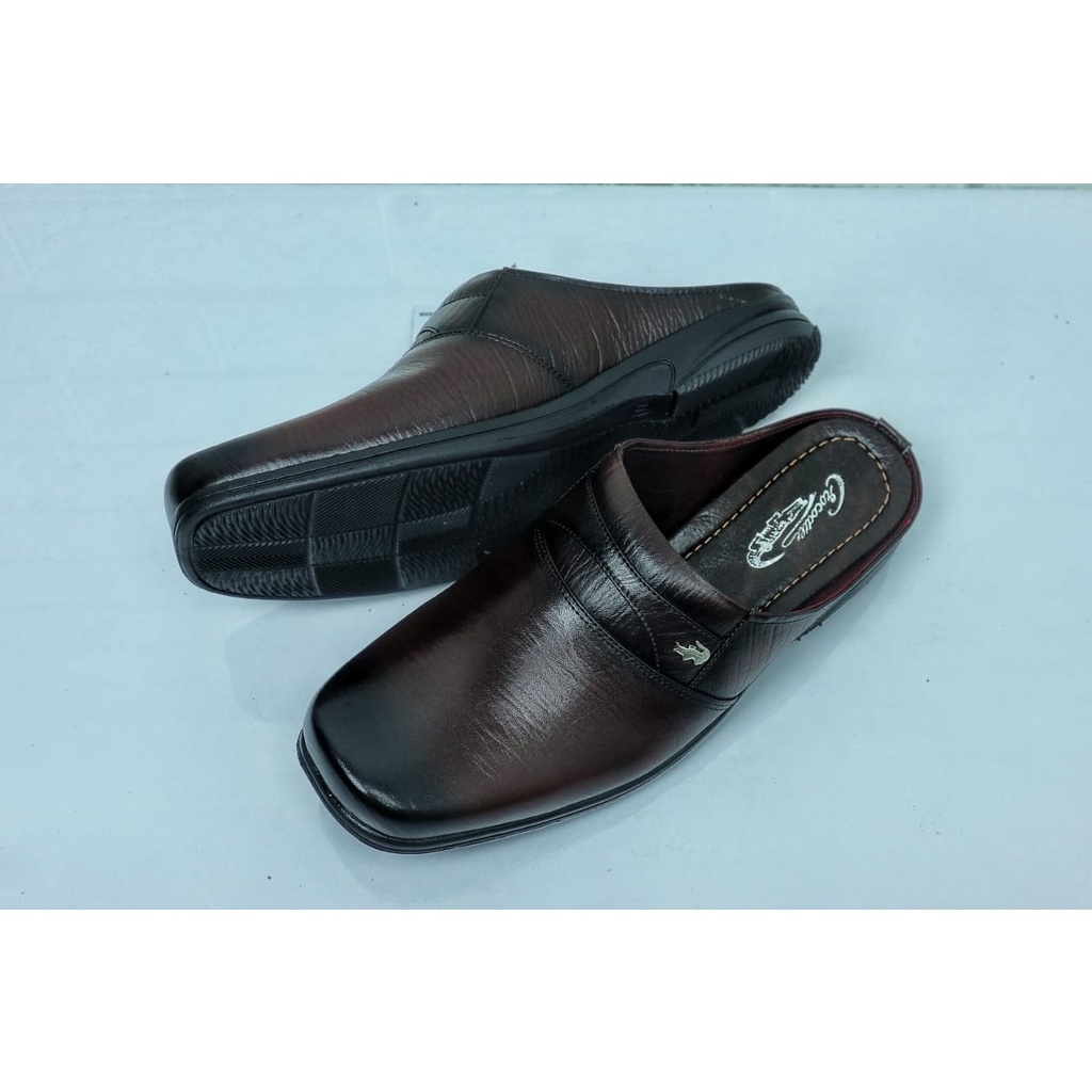 SL04 Sepatu Sandal Pria Kulit Sapi asli 100% Sandal Slop Bustong Corak Khas Kulit Sendal Motif kulit