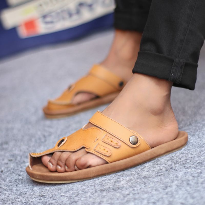 LUCKY Sandal Slide Jepit Pria Sendal Santai Pria Kulit Asli Casual Original Sandal Kulit