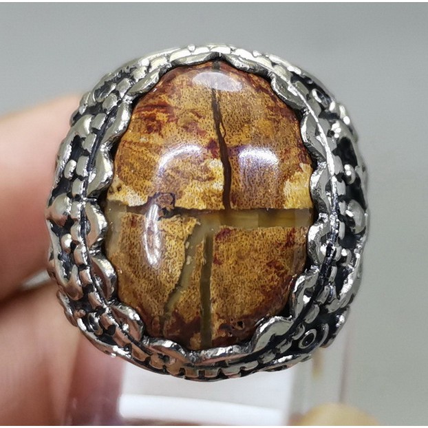 CINCIN BATU AKIK MOTIF TAPAK JALAK TEMBUS ORIGINAL