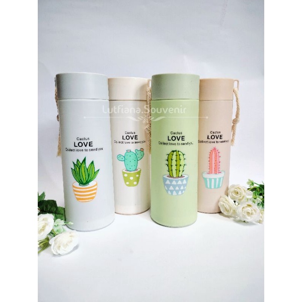 (Ecer/Grosir) Botol Minum 400ml -Botol Kaktus- Botol Plastik Kaca- Thermos Minum- Tumbler - Kado