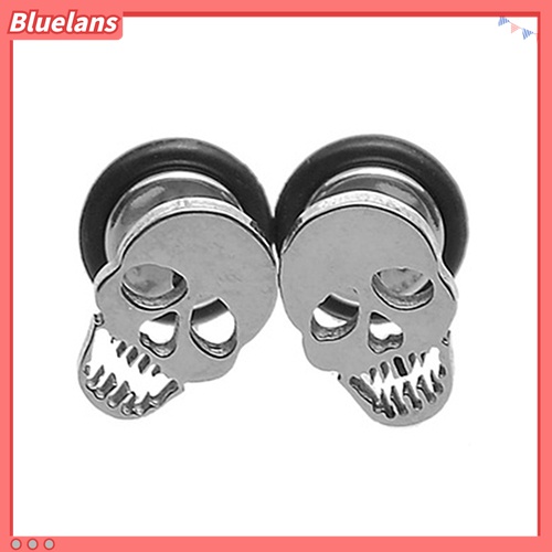 1 Pasang Anting Stud Bentuk Barbel Tengkorak Bahan Stainless Steel Gaya Punk Gothic Untuk Unisex