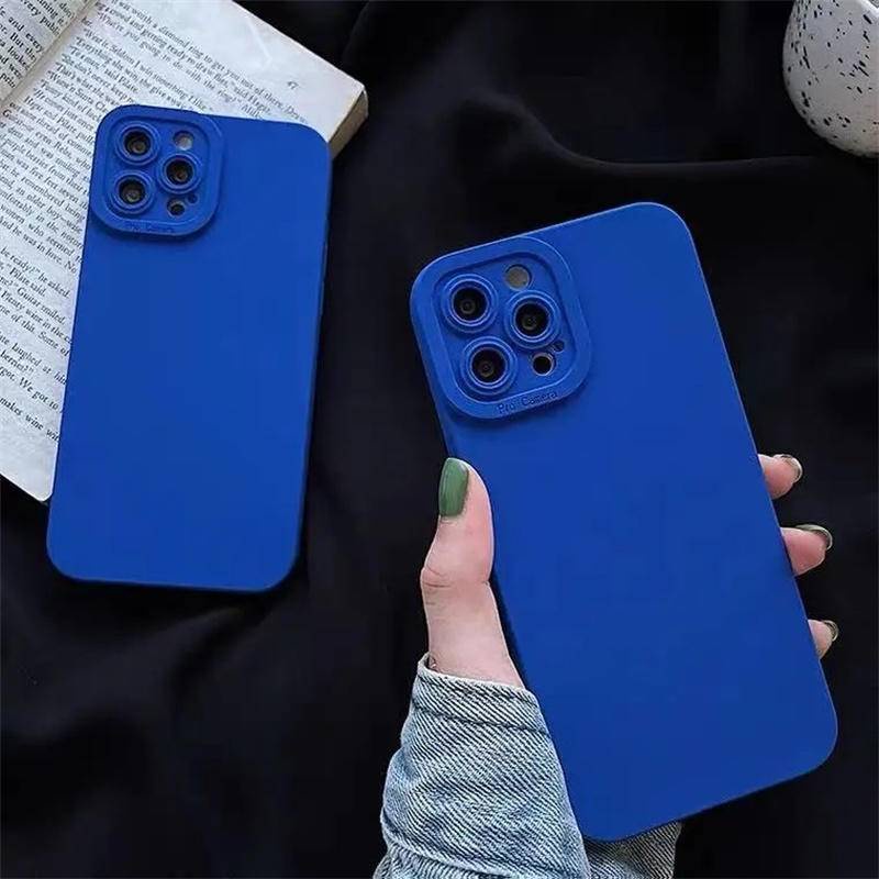 Case Bahan Silikon Warna Biru Polos Untuk iPhone 13 12 11 Pro Max