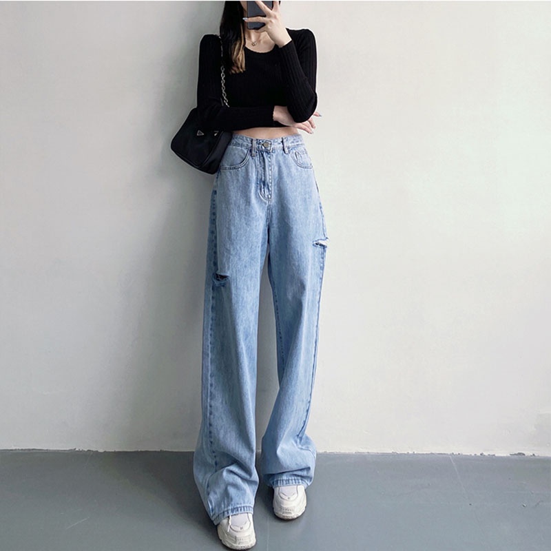 JEANS KOREAN STYLE HIGHT WAIST KULOT JEANS SOBEK CELANA JEANS WANITA