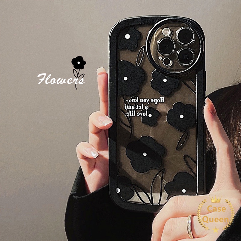 Soft Case Silikon TPU Motif Bunga Hitam Untuk iPhone 8Plus 7plus XR 11 12 13 Pro MAX 7 8 Plus X 6 6S Plus XS MAX SE 2020