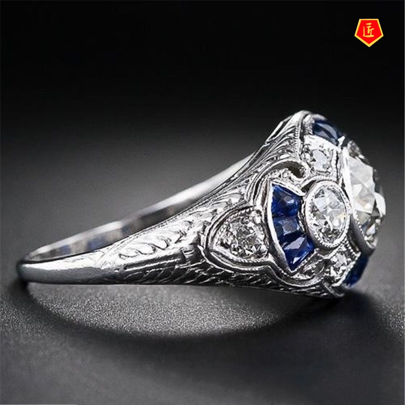 [Ready Stock]Fashion Exaggerated Diamond Sapphire Topaz Ring