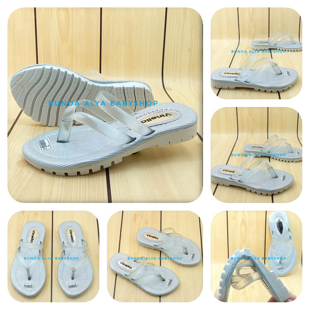 Sandal Anak Perempuan Jepit Usia 3 4 5 6 7 Tahun Size 26 - 35 PUTIH - Sendal Anak Cewek Casual Silver Alas Karet Anti Licin