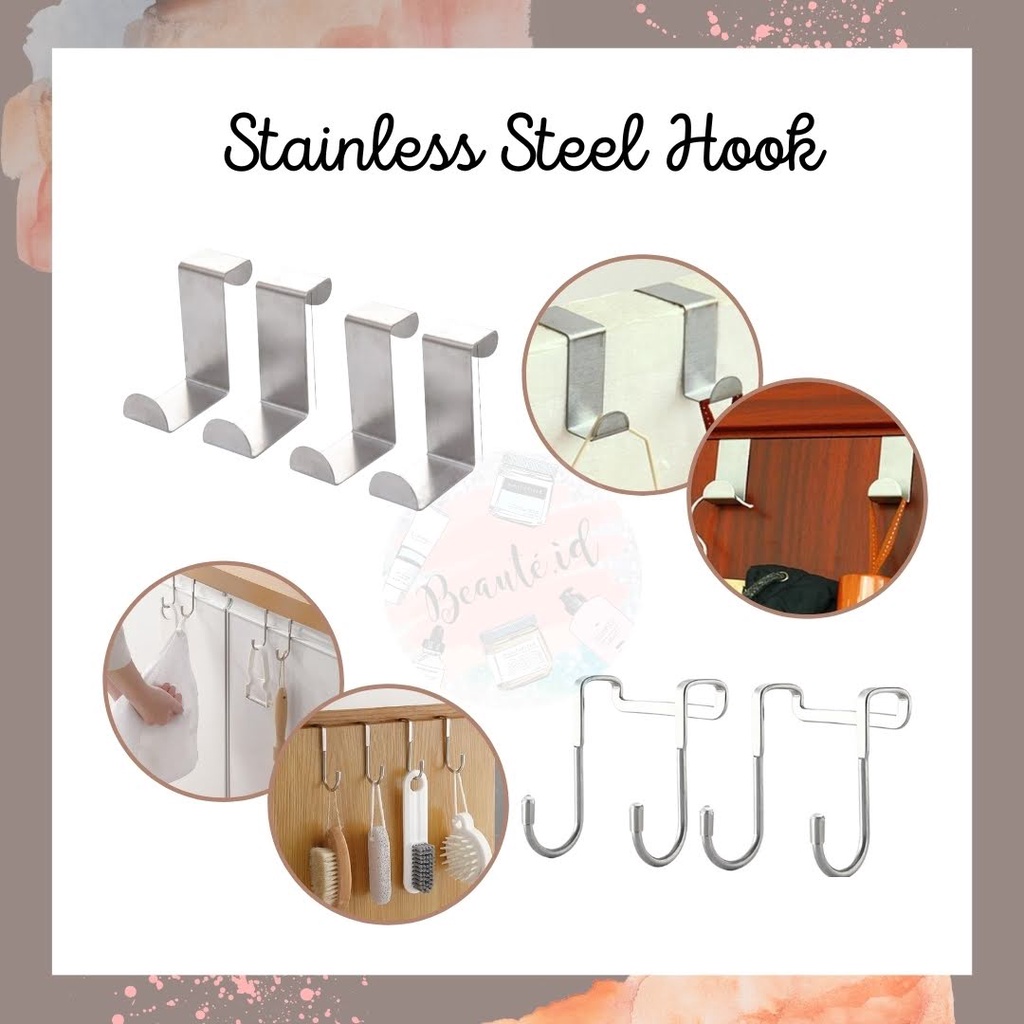 Gantungan Pintu Lemari Cantolan Tambahan Pengait Kait Kuat Serbaguna Tas Jaket Baju Celana Peralatan Dapur Lap Tangan Handuk Hook Cabinet Door Hanger Stainless Steel