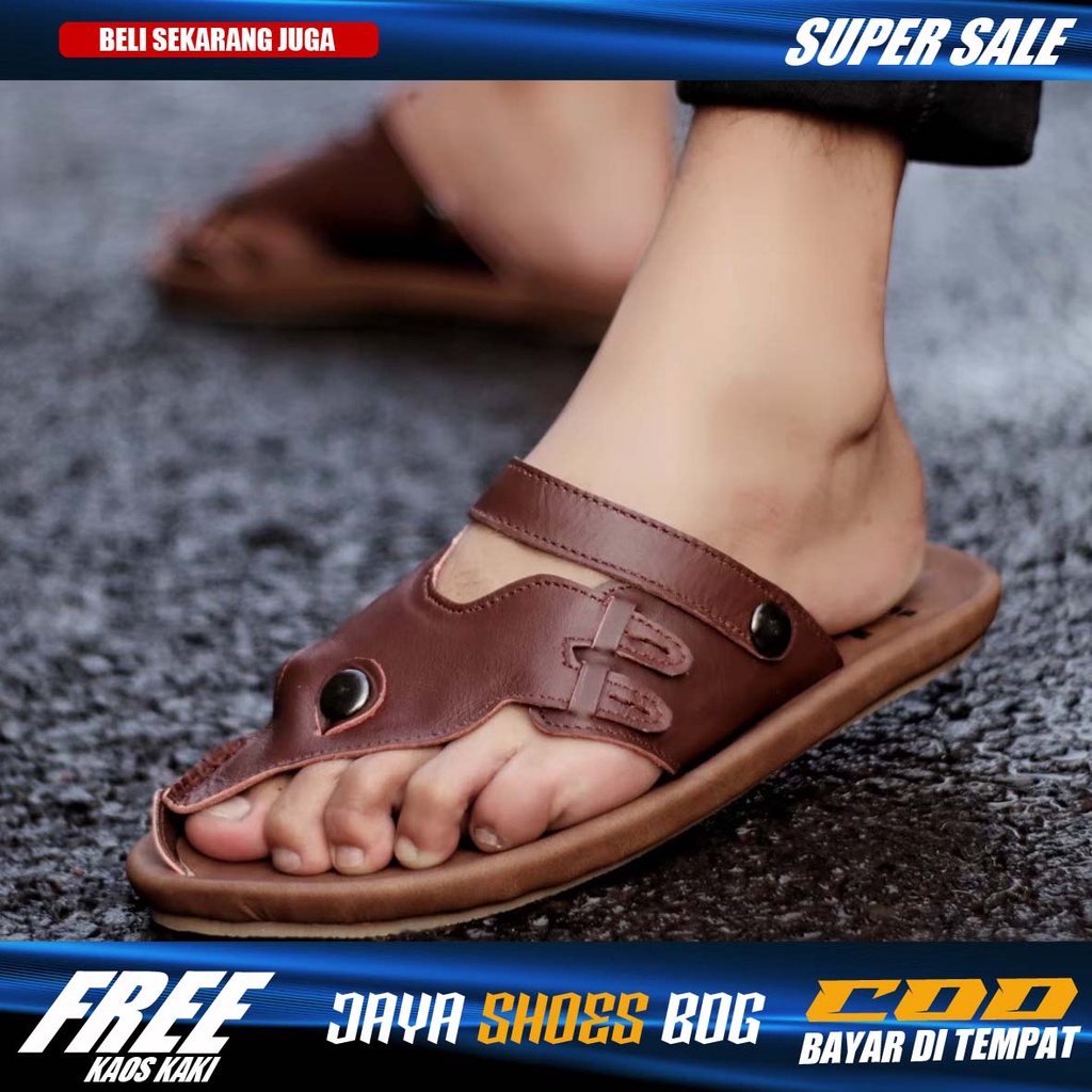 WELI|Sandal Kulit Pria Casual Original Black Brown Original Cvny Santai Kasual Sendal pria murah
