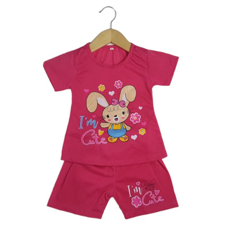 SETELAN SIKUNING PAKAIAN BAJU ANAK PEREMPUAN 2-7 TAHUN MOTIF RABBIT IM CUTE CELANA PENDEK