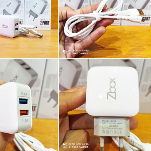 ♪ TRAVEL CHARGER CAS ZBOX A2202 2USB FAST CHARGING OUTPUT 2,4A + KABEL MICRO ✤