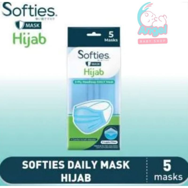 masker softies hijab 3ply headloop daily mask 5mask