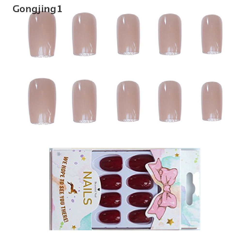 Gongjing1 24pcs / Set Kuku Palsu Full Cover Panjang Bisa Dilepas Untuk Nail Art