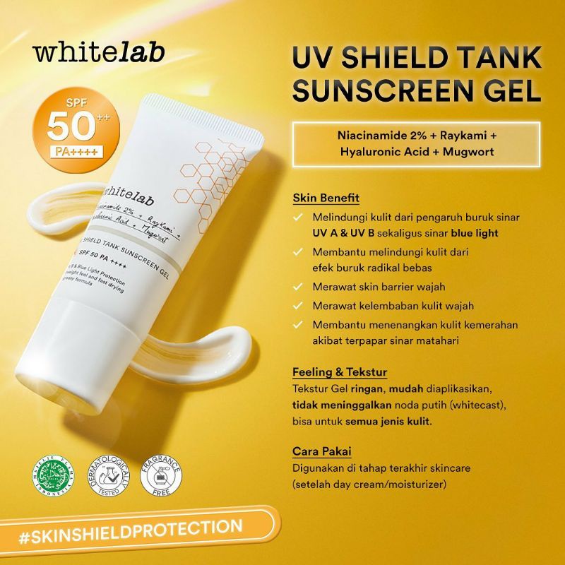 Whitelab UV Shield Tank Sunscreen Gel SPF 50++ PA++++ 30 Gr / Whitelab Sunscreen