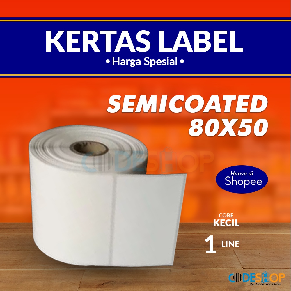 STIKER LABEL BARCODE SEMICOATED 80 X 50 ( 1 LINE )