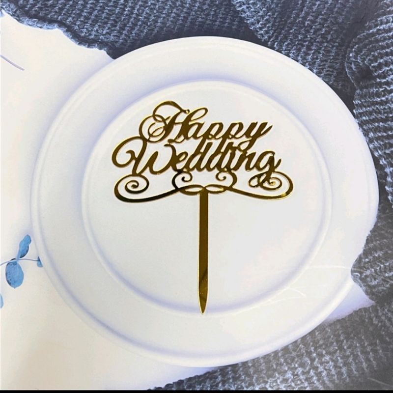Cake topper akrilik/ Topper kue  Happy Wedding/ cake topper happy Wedding