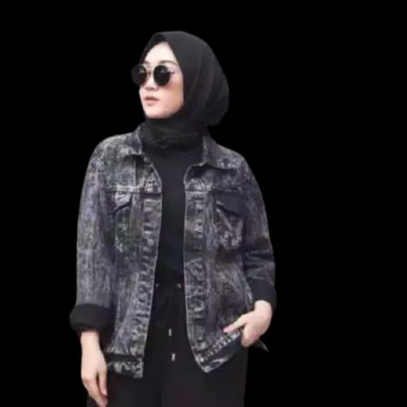 JAKET LEPIS CEWEK  JAKET JINS WANITA JAKET DENIM JAKET JEANS PEREMPUAN MURAH STANDAR JUMBO-Snow hitam