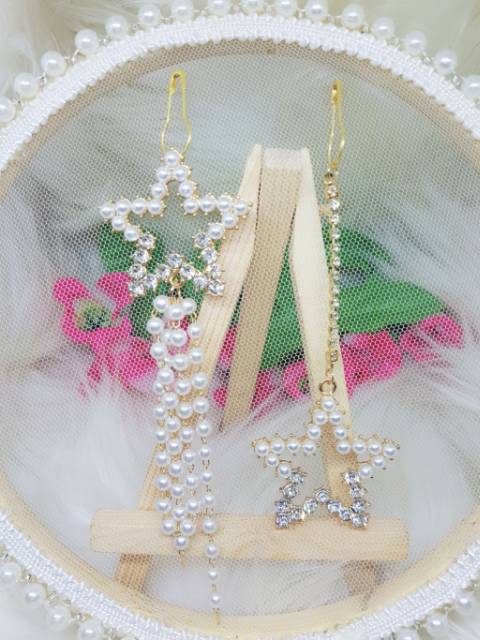 A161 Anting hijab star full pearl diamond