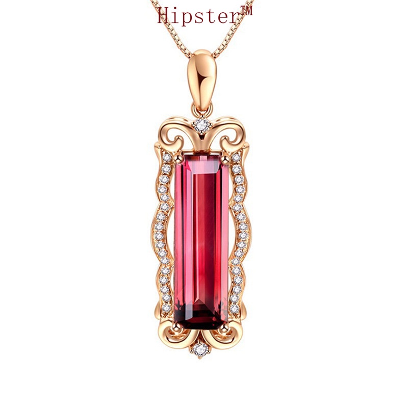 Hot Sale Rose Gold Light Luxury Square Ruby Pendant Necklace