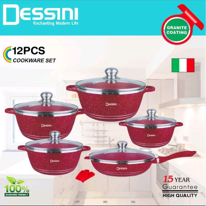 Casserole Set Granite Dessini Panci granit anti lengket Pan Penggorengan komplit 5in1 Cookware