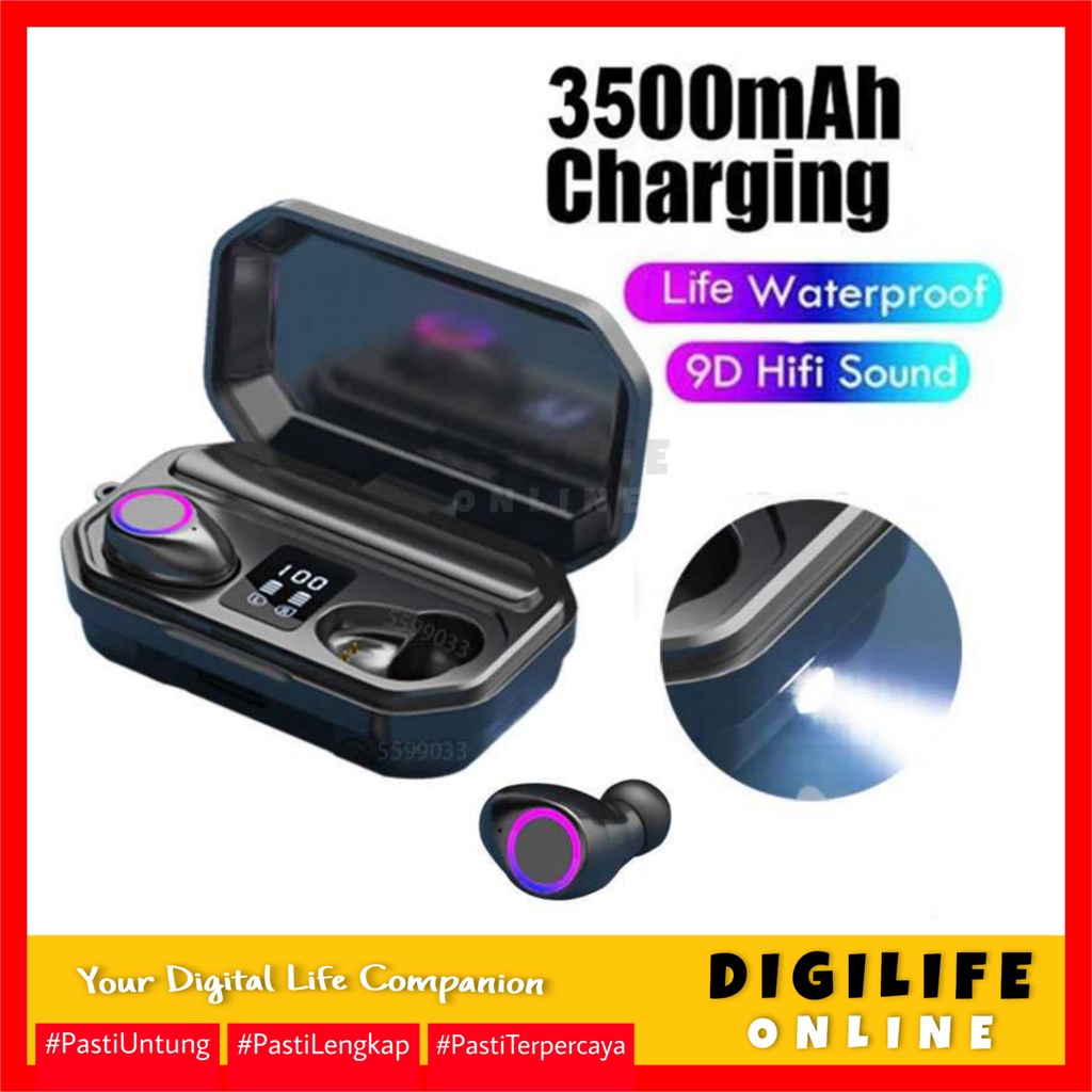 Headset TWS Bluetooth 5.0 Wireless QJ Earphone Flashlight 3500mAh M12