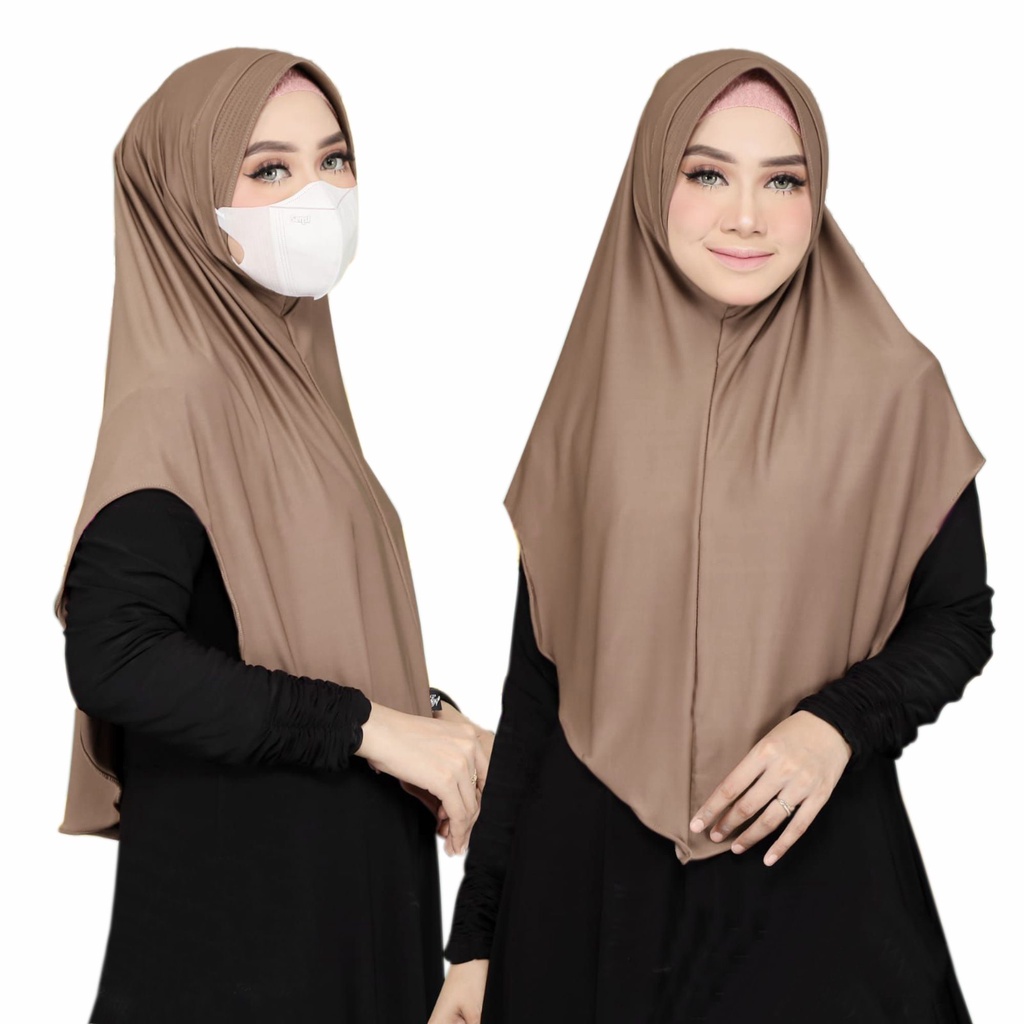 Jilbab Instan Melinda Jersey / Hijab Daily Masker Dan Headset model jilbab lubang telinga earphone (Bergo Melinda)-Milo
