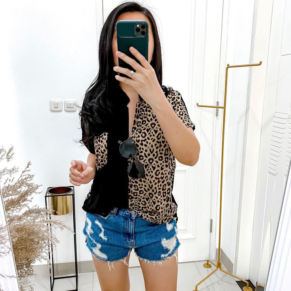 Double Lucky / Basic Twill Leopard / Atasan Rayon / Baju Atasan Wanita / Corak-6