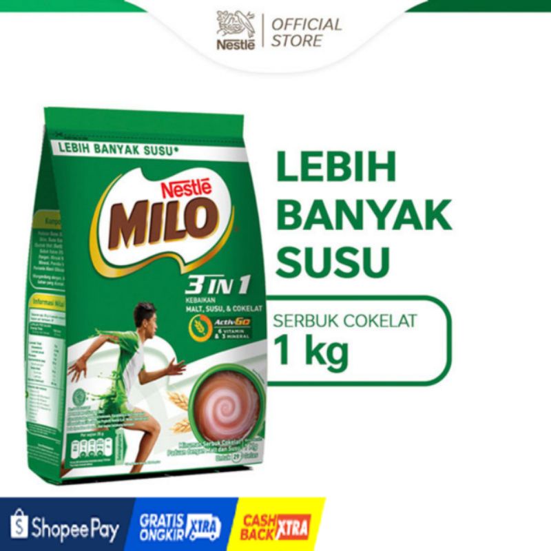 

Milo ACTUV-GO COKLAT POUCH 1Kg Made In Malaysia