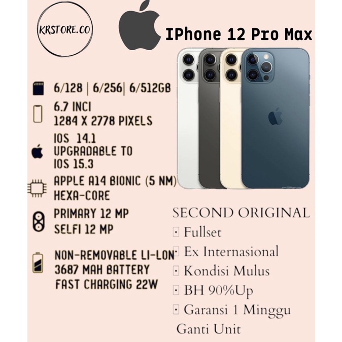 iPhone 12 Pro Max 512GB &amp; 256GB &amp; 128GB Mulus Fullset Second 100 % Original