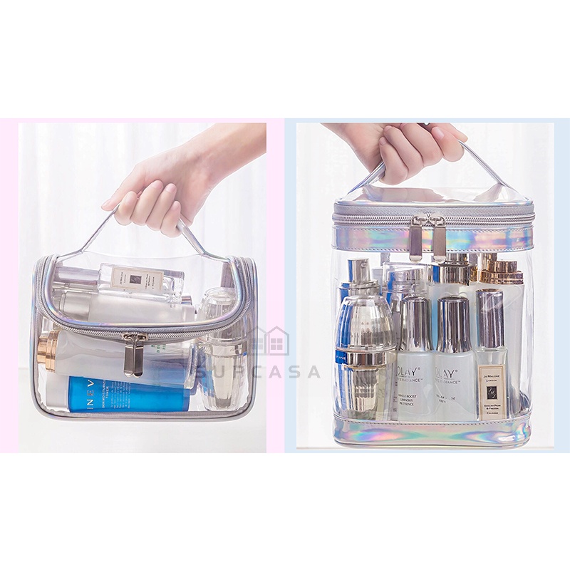 Tas Kosmetik Washbag / Tas Alat MakeUp / Cosmetic Bag Organizer / Tas Make Up Wanita/Tas Kosmetik Anti Air/Tas Kosmetik Travel Transparan /Cosmetic Cube Transparent Clear PVC Toiletries Wash Bag /Pouch Kosmetik