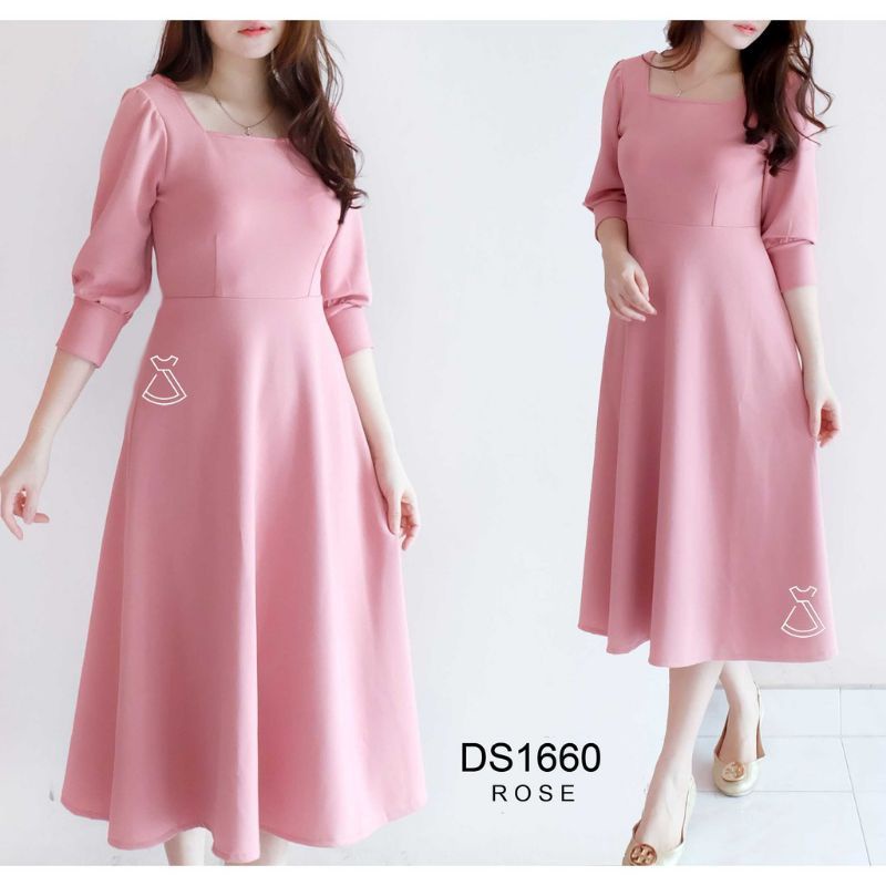 Dress Midi Scuba Dress Pesta Wanita Flare Dres casual formal