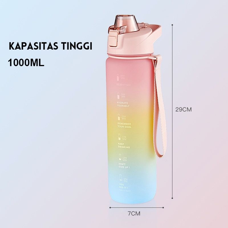 READY STOK botol minum gradasi 1liter botol minum motivasi waktu 1liter botol tritan 1L bpa free anti tumpah botol minum sport