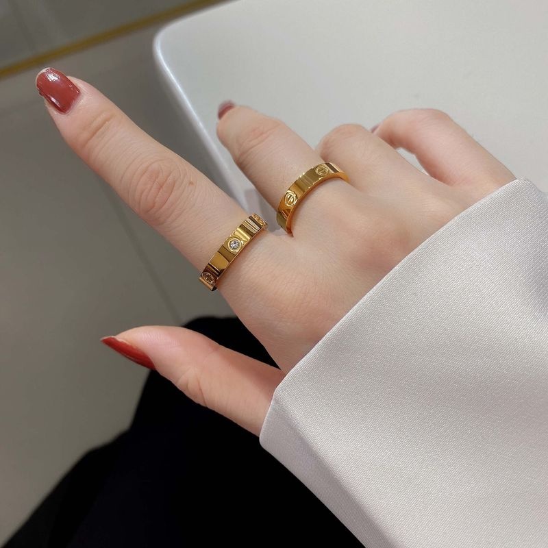 Cincin Titanium Wanita Anti Karat dan anti luntur Premium Berlian Emas 18k Korea Aksesoris Wanita