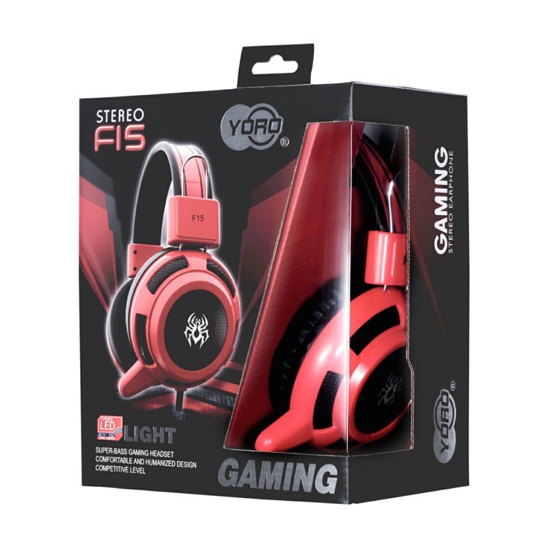 HEADPHONE GAMING YORO F15 LED ORIGINAL HEADSET KABEL SUPER TEMBAGA