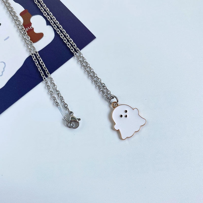 [ Cute Halloween Black White Small Ghost Pendant Necklace For Lover  Copule  ]