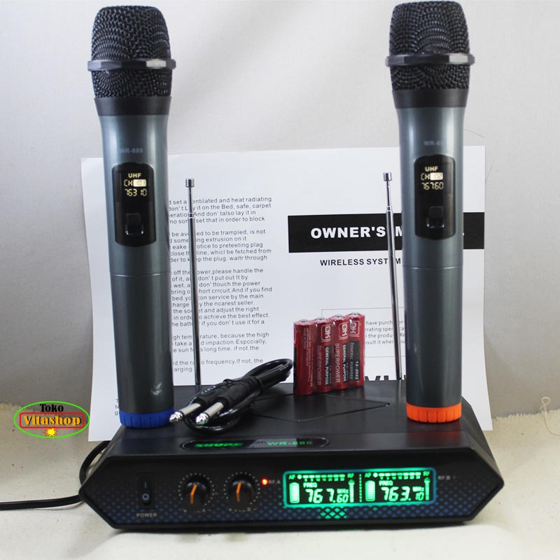 Microphone Wireless Shure WR-889 Mic Werles / Mik Karaoke 2 Mikrofon