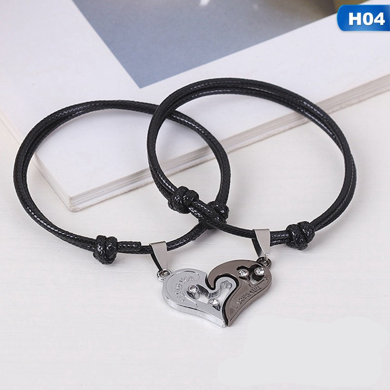 Heart-Shaped Stitching Bracelet Handmade Black Rope Chain Couple Gifts Pop