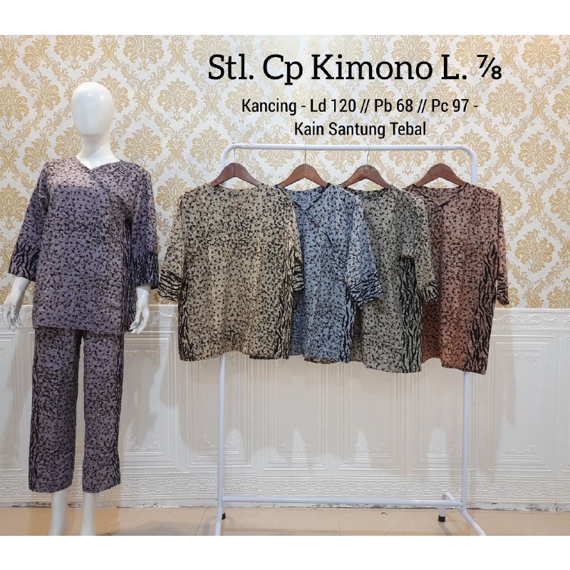 One Set Jumbo Kimono Macan Santung Tebal Lengan 7/8 Setelan Wanita Celana Panjang Kimono Bigsize Kekinian