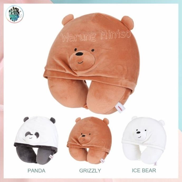 Miniso We Bare Bears U Shaped Pillow With Hoodie Bantal Leher Lucu