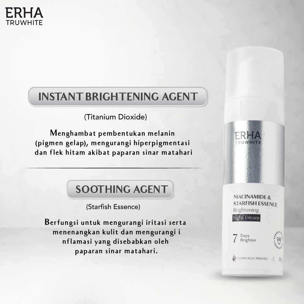 ERHA Truwhite Niacinamide &amp; Starfish Essence Brightening Night Cream 30g ~ ORIGINAL 100%