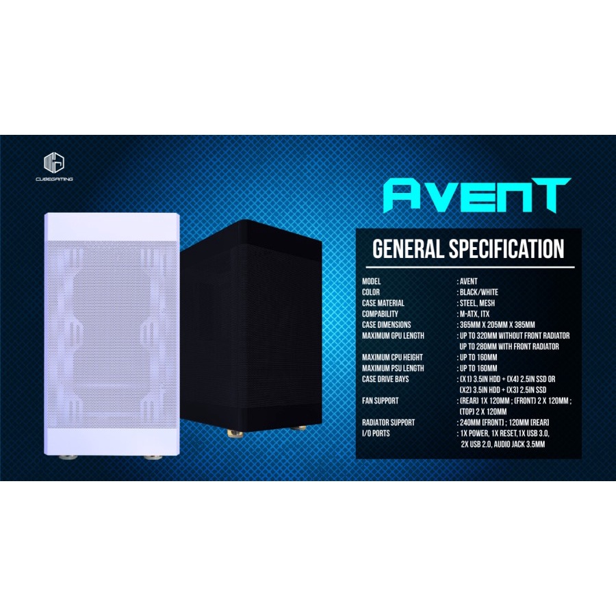 Casing CUBE GAMING AVENT BLACK - mATX - FRONT-TOP &amp; SIDE MESH PANEL