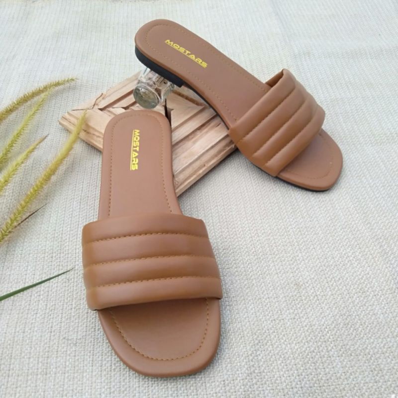 mqstars Sandal Flat WanitaTeplek Sendal Slop Empuk Gemoy Terbaru