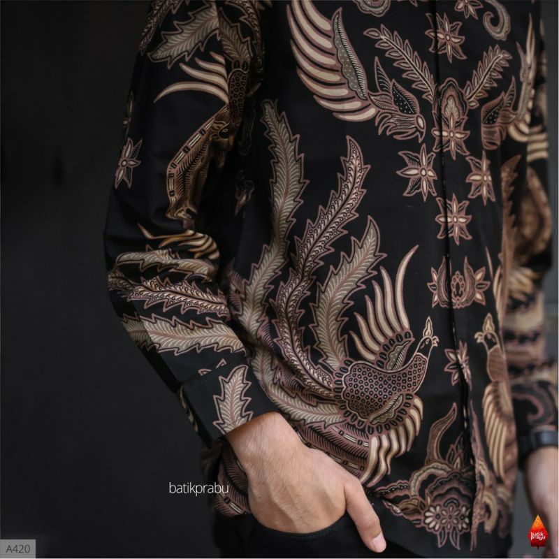 Batik kemeja pria lengan pendek &amp; panjang bahan katun baturaden reguler kembar hitam