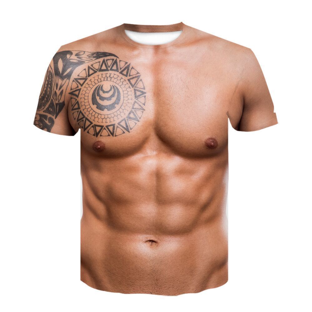 Musim Panas Produk Baru Kepribadian Kreatif Lucu Otot Pria Pakaian 3D Digital Printing Seksi Macho Abs T-shirt