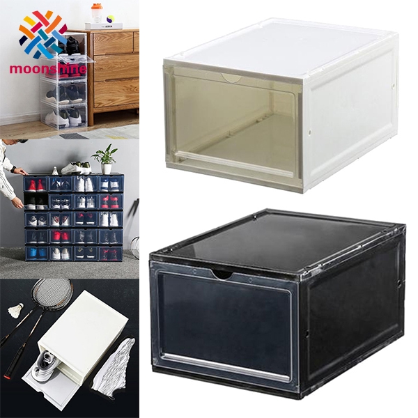 Plastic Pp Stackable Shoe Storage Box Clear Portable Home Organizer Case Shopee Indonesia