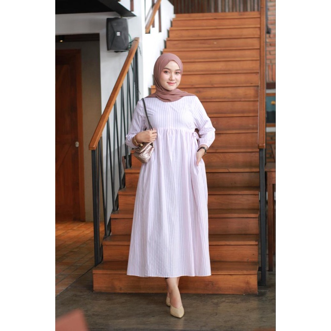 [ARDHANFASHION.ID] AYNA Salur Kecil -  Casual Daily Dress Gamis Long Tunik Motif Garis Vertikal Baha