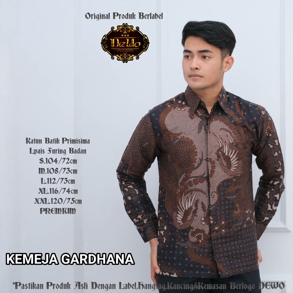 GARDHANA Baju Kemeja Batik Pria Solo Premium Modern PENDEK PANJANG Katun FULL FURING DEWO PERWIRA