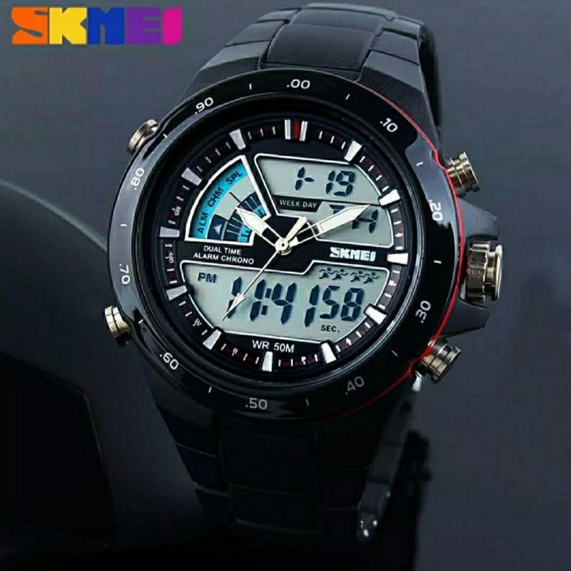 New Jam Tangan Skmei Dualtime Jam Tangan Pria Terlaris Jam Tangan Anti Air Bahan Halus Rantai Mika