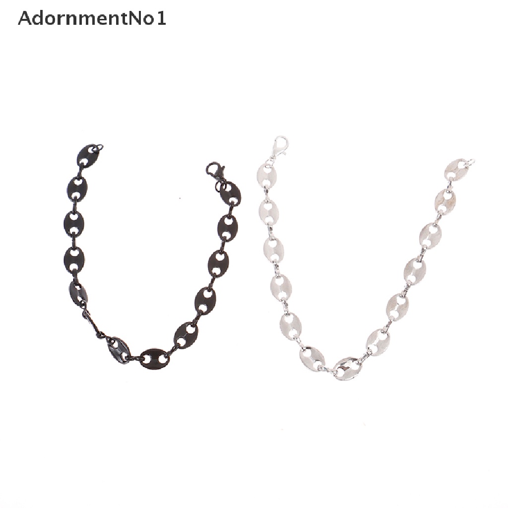 (AdornmentNo1) Kalung + Gelang Tangan Rantai Gaya hip hop Motif Hidung Babi + Biji Kopi Untuk Perhiasan Pria